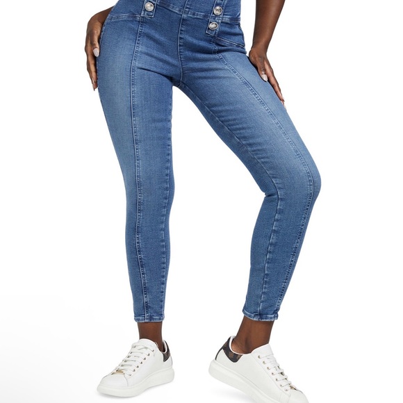 Guess Denim - Guess Luna Seamed Button-Front Zipper-Back Skinny Jeans M Blue